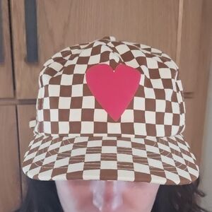 Anthropologie Checkered Hat with Red Heart